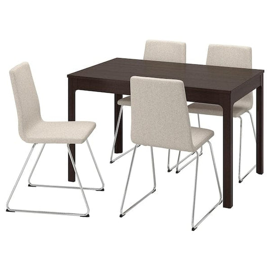 Ikea EKEDALEN / LILLÅNÄS - Table and 4 chairs, dark brown/chrome Gunnared beige,120/180 cm