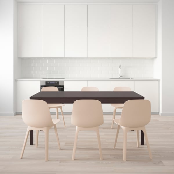 EKEDALEN / ODGER - Table and 6 chairs, dark brown/white beige, 180/240 cm