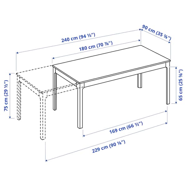 EKEDALEN - Extendable table, dark brown, 180/240x90 cm