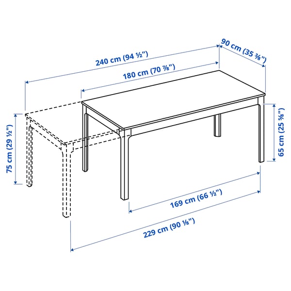 EKEDALEN / TOBIAS - Table and 6 chairs, dark brown/blue , 180/240 cm
