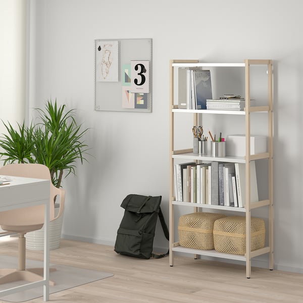 EKENABBEN open shelving unit, aspen/white, 70x34x154 cm