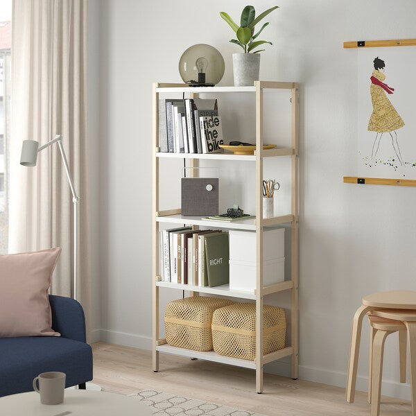 EKENABBEN - Open shelving unit, aspen/white, 70x34x154 cm