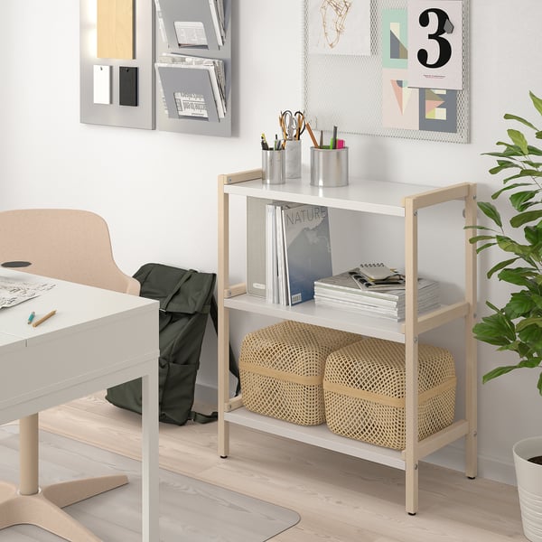 EKENABBEN open shelving unit, aspen/white, 70x34x86 cm