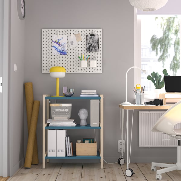 EKENABBEN - EKENABBEN Open shelving unit, aspen/blue, 70x34x86 cm