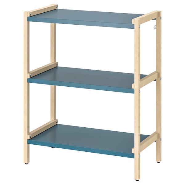 EKENABBEN - Open shelving unit, aspen/blue, 70x34x86 cm