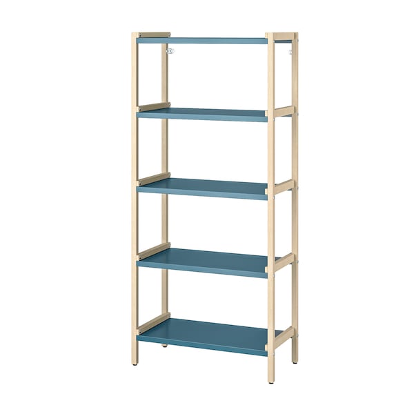 EKENABBEN - Open shelving unit, aspen/blue, 70x34x154 cm