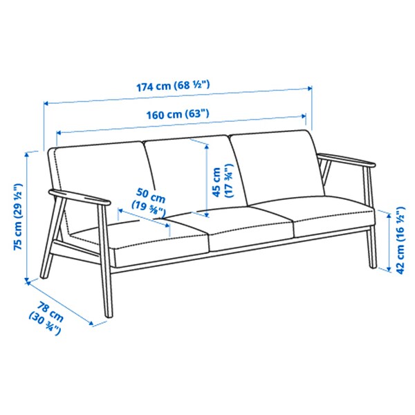 EKENÄSET - 3-seater sofa, Kilanda light beige