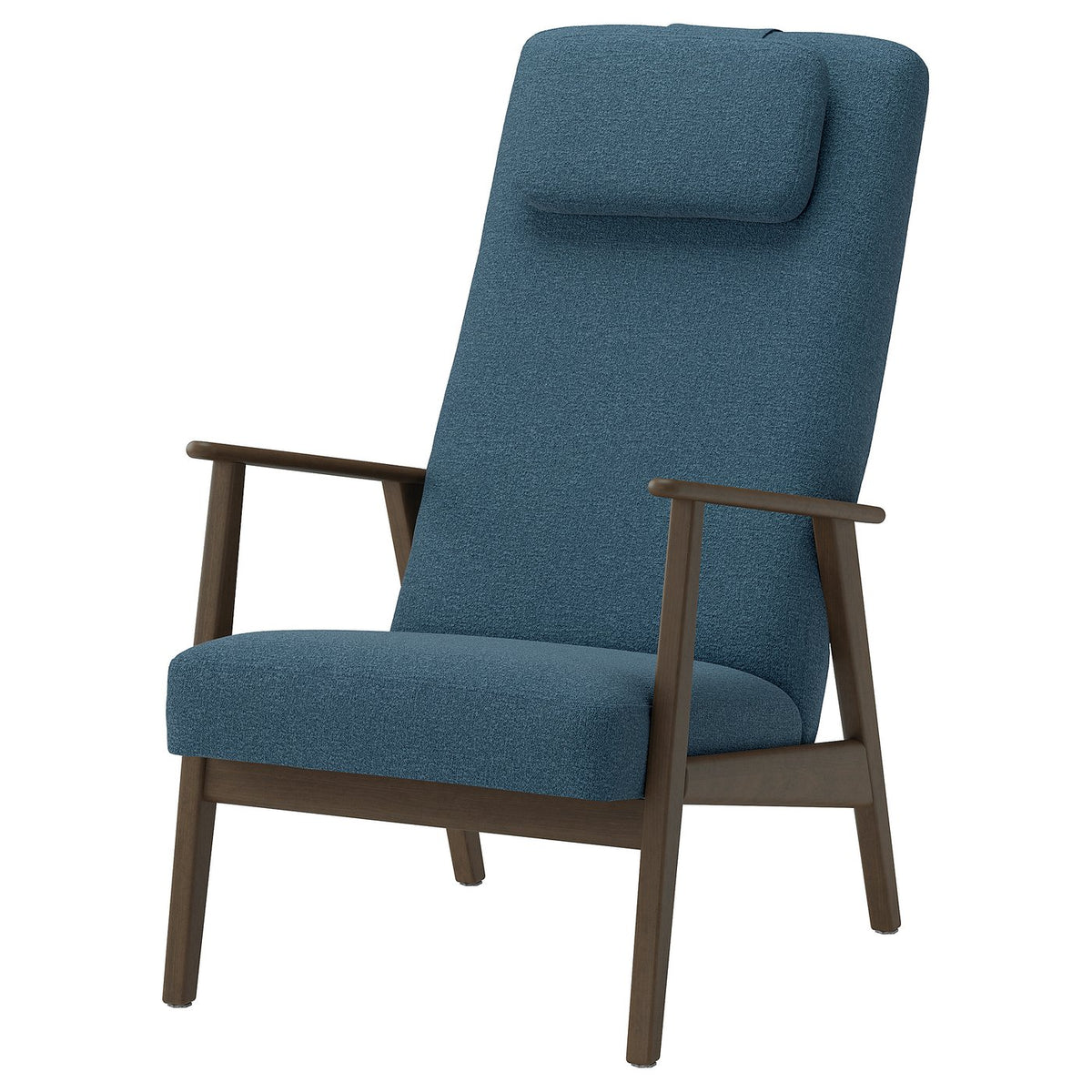 EKENÄSET high-back armchair, walnut effect/Axvall dark grey-blue, 65x107x96 cm