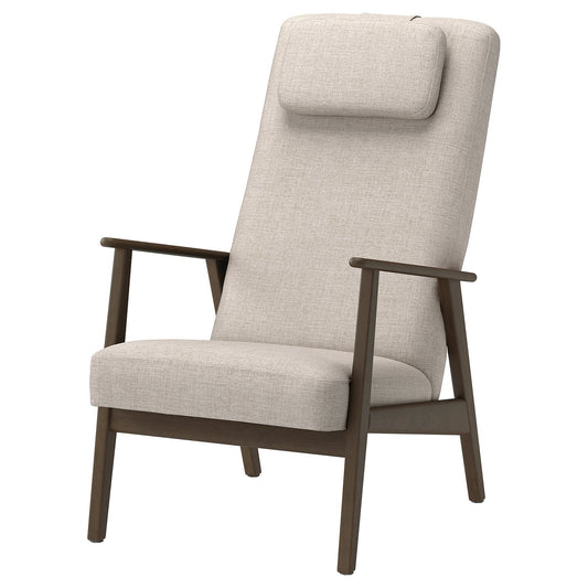 EKENÄSET high-back armchair, walnut effect/Kilanda light beige, 65x107x96 cm