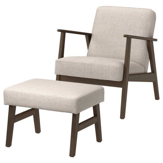 EKENÄSET armchair and footstool, walnut effect/Kilanda light beige