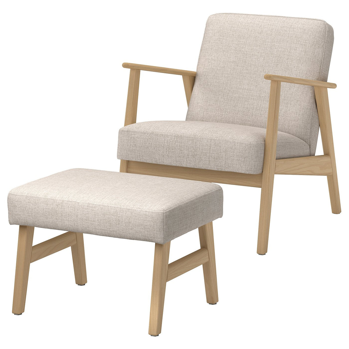 EKENÄSET armchair and footstool, oak effect/Kilanda light beige