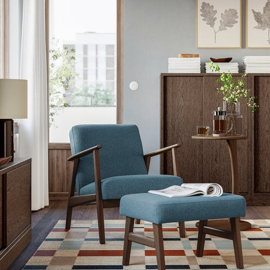 EKENÄSET armchair, walnut effect/Axvall dark grey-blue, 65x75x74 cm