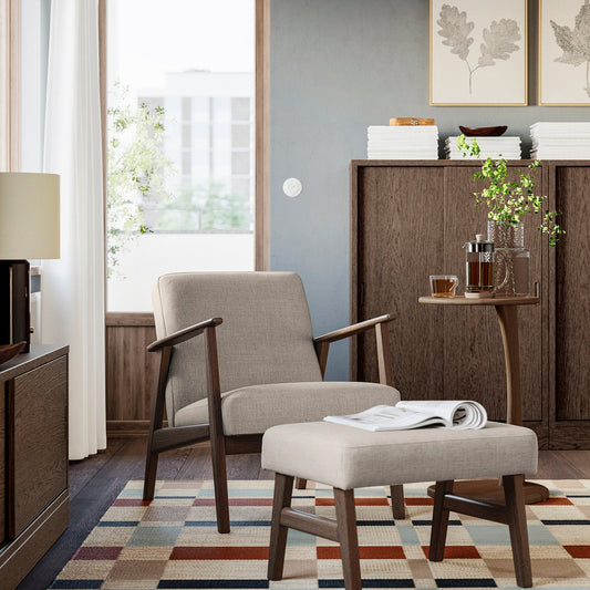 EKENÄSET armchair, walnut effect/Kilanda light beige, 65x75x74 cm