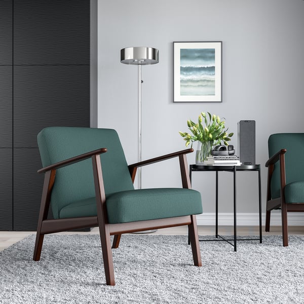 EKENÄSET armchair, Kelinge grey-turquoise, 64x76x78 cm
