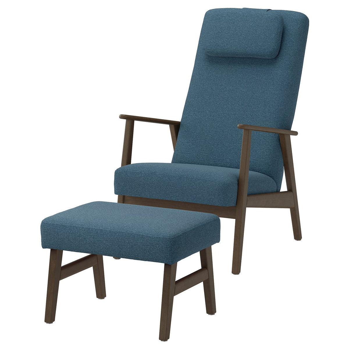 EKENÄSET high-back armchair and footstool, walnut effect/Axvall dark grey-blue