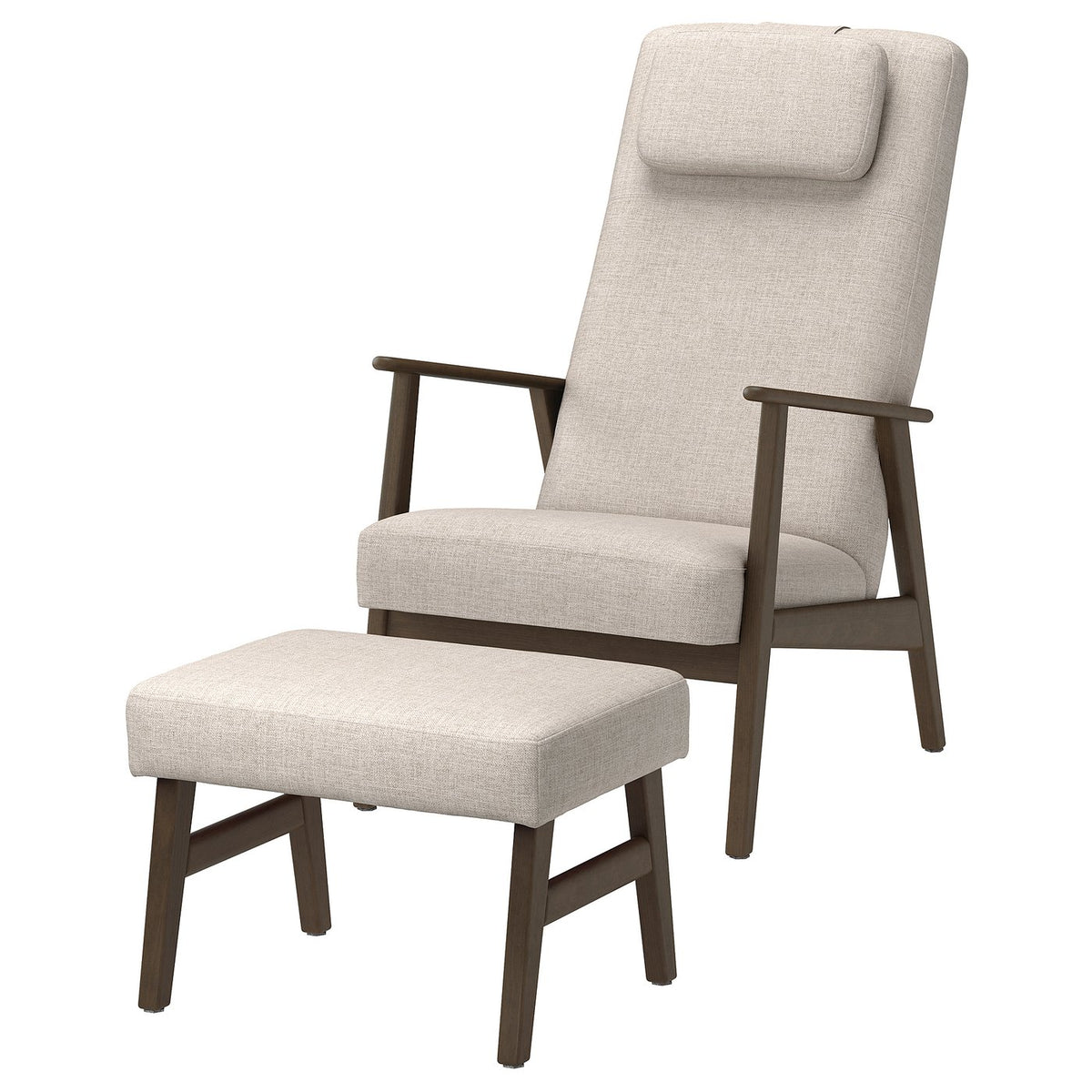 EKENÄSET high-back armchair and footstool, walnut effect/Kilanda light beige