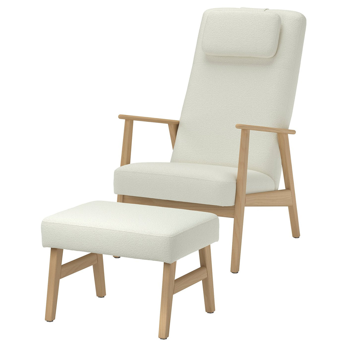 EKENÄSET high-back armchair and footstool, oak effect/Axvall off-white