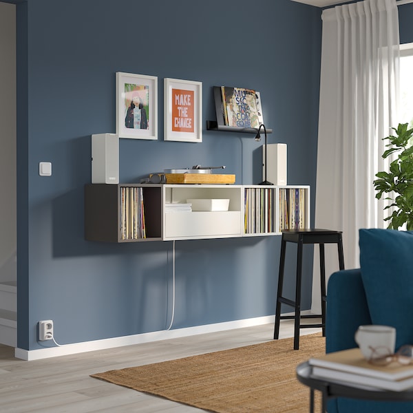 EKET - Media storage combination, white/dark grey, 175x35x35 cm