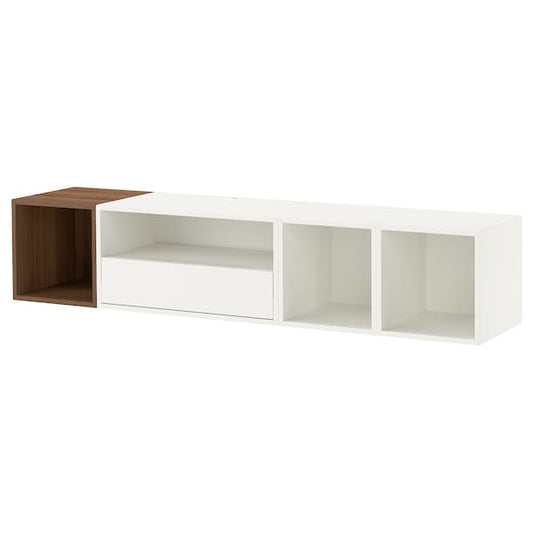 EKET - Media storage combination, white/brown walnut effect, 175x35x35 cm