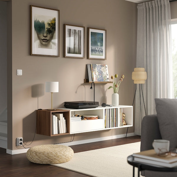 EKET - Media storage combination, white/brown walnut effect, 175x35x35 cm