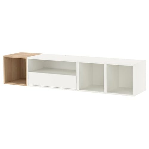 EKET - Media storage combination, white/white stained oak, 175x35x35 cm