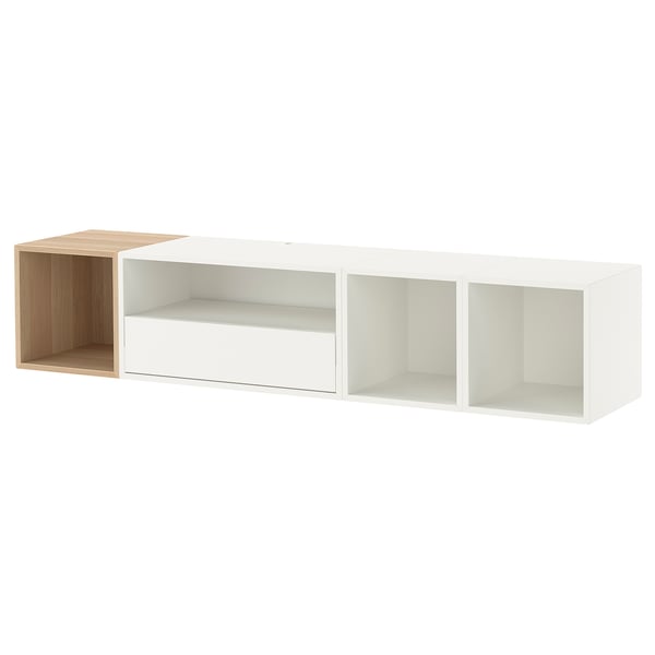 EKET media storage combination, white/white stained oak, 175x35x35 cm