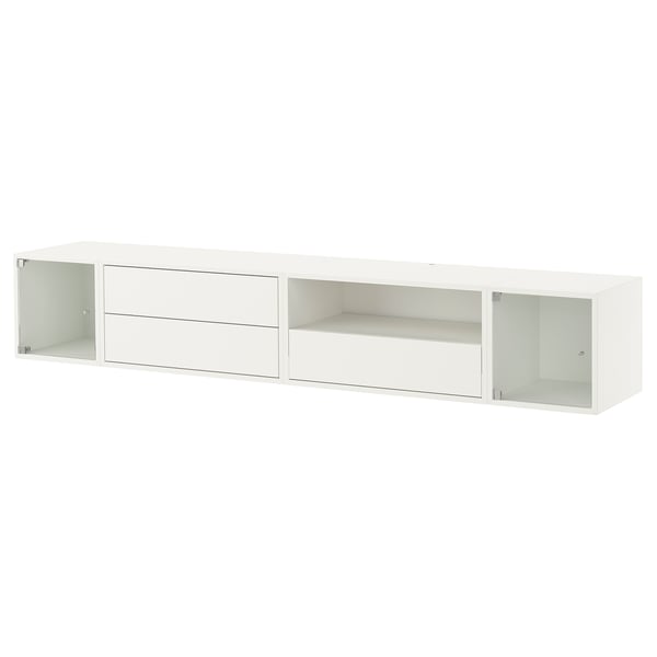EKET media storage combination, white/clear glass, 210x35x35 cm