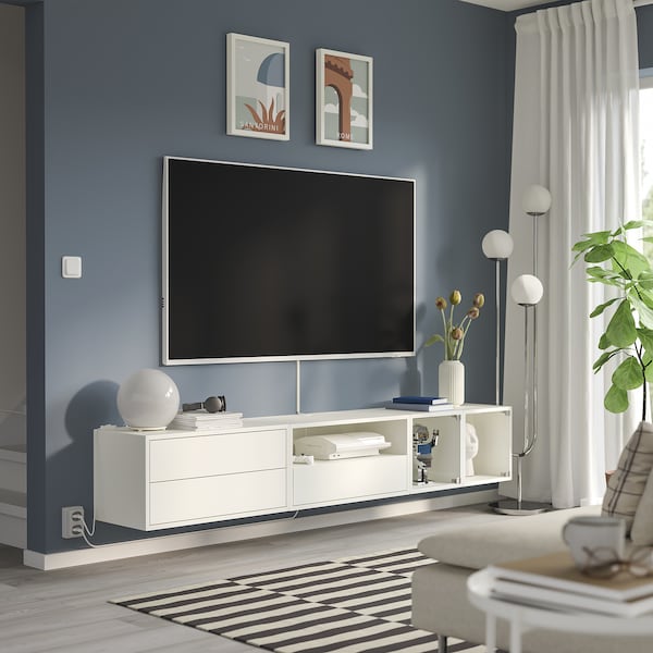 EKET - Media storage combination, white/clear glass, 210x35x35 cm
