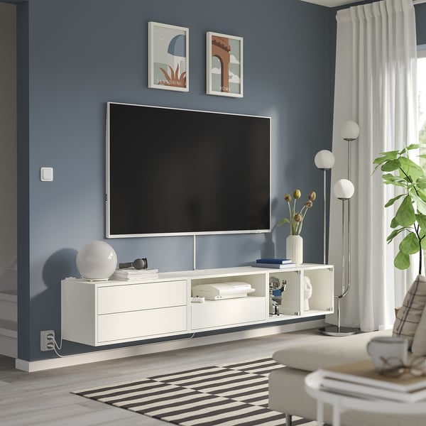 EKET media storage combination, white/clear glass, 210x35x35 cm