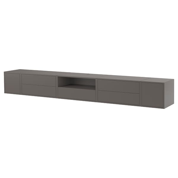 EKET - Media storage combination, dark grey/with doors, 280x35x35 cm