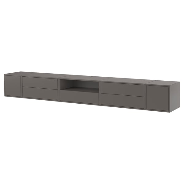 EKET media storage combination, dark grey/with doors, 280x35x35 cm