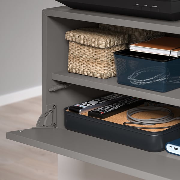 EKET media storage combination, dark grey/with doors, 280x35x35 cm