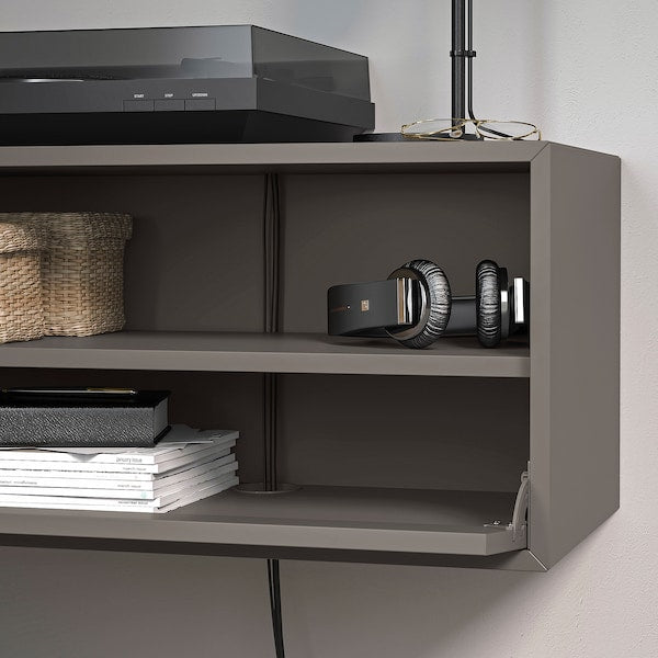 EKET media storage combination, dark grey/with doors, 280x35x35 cm