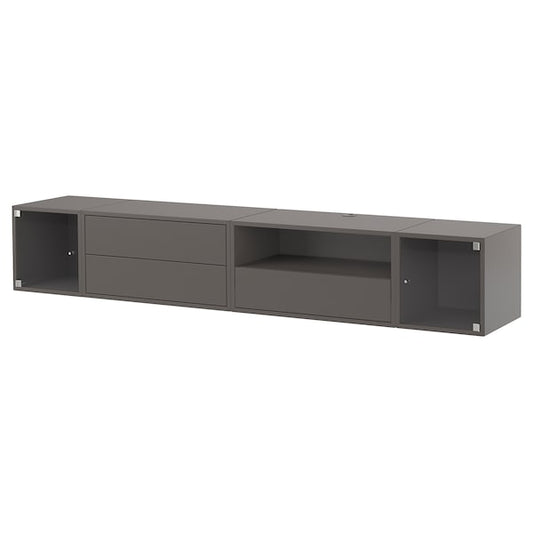 EKET - Media storage combination, dark grey/clear glass, 210x35x35 cm
