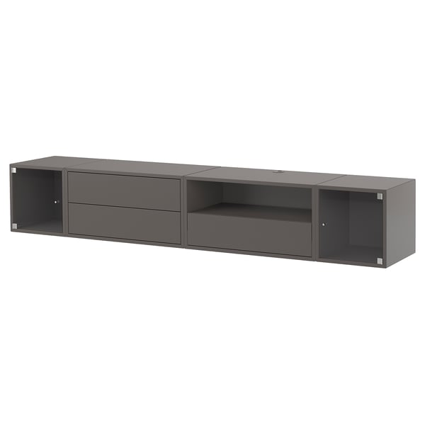 EKET media storage combination, dark grey/clear glass, 210x35x35 cm