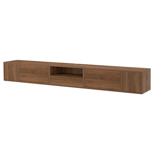 EKET - Media storage combination, brown/walnut effect with doors, 280x35x35 cm