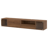 EKET media storage combination, brown walnut effect/clear glass, 210x35x35 cm