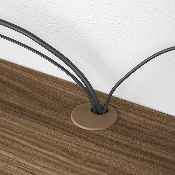EKET - Media storage combination, brown walnut effect/clear glass, 210x35x35 cm