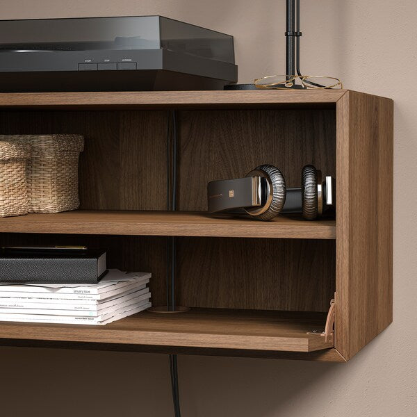 EKET media storage combination, brown walnut effect/clear glass, 210x35x35 cm