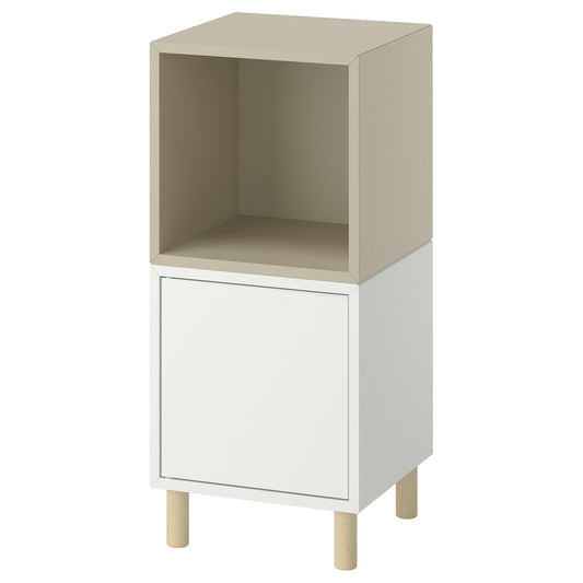 EKET cabinet combination with legs, white beige/wood, 70x35 cm