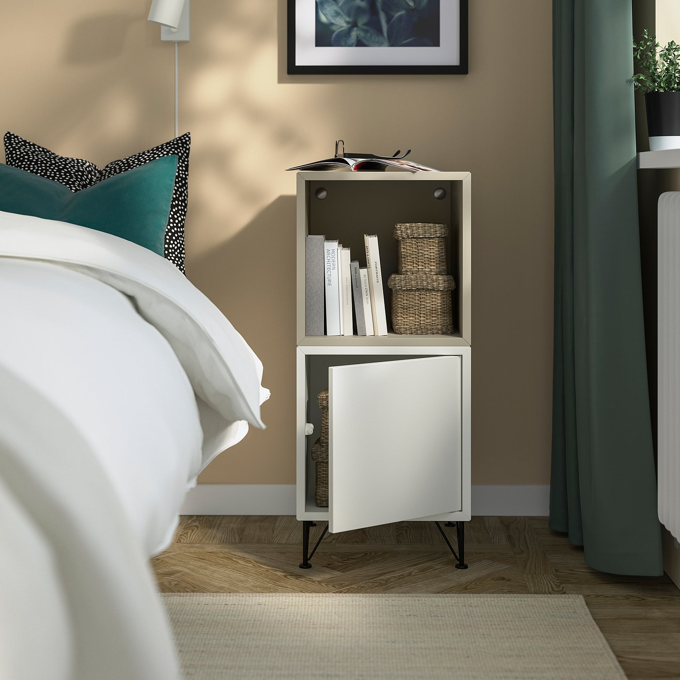 EKET cabinet combination with legs, white beige/metal black, 35x35x80 cm