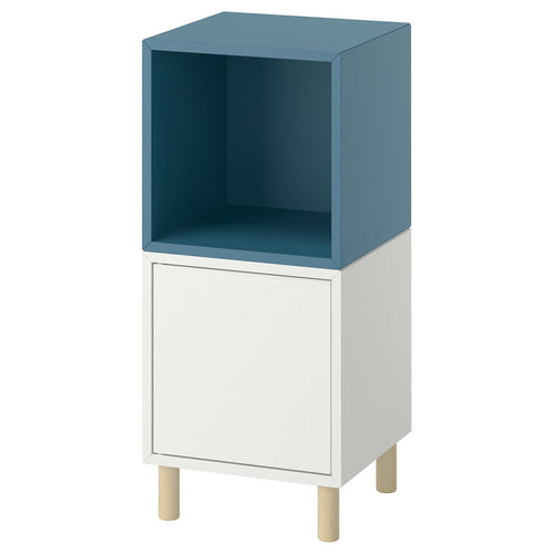 EKET cabinet combination with legs, white dark grey-blue/wood, 70x35 cm