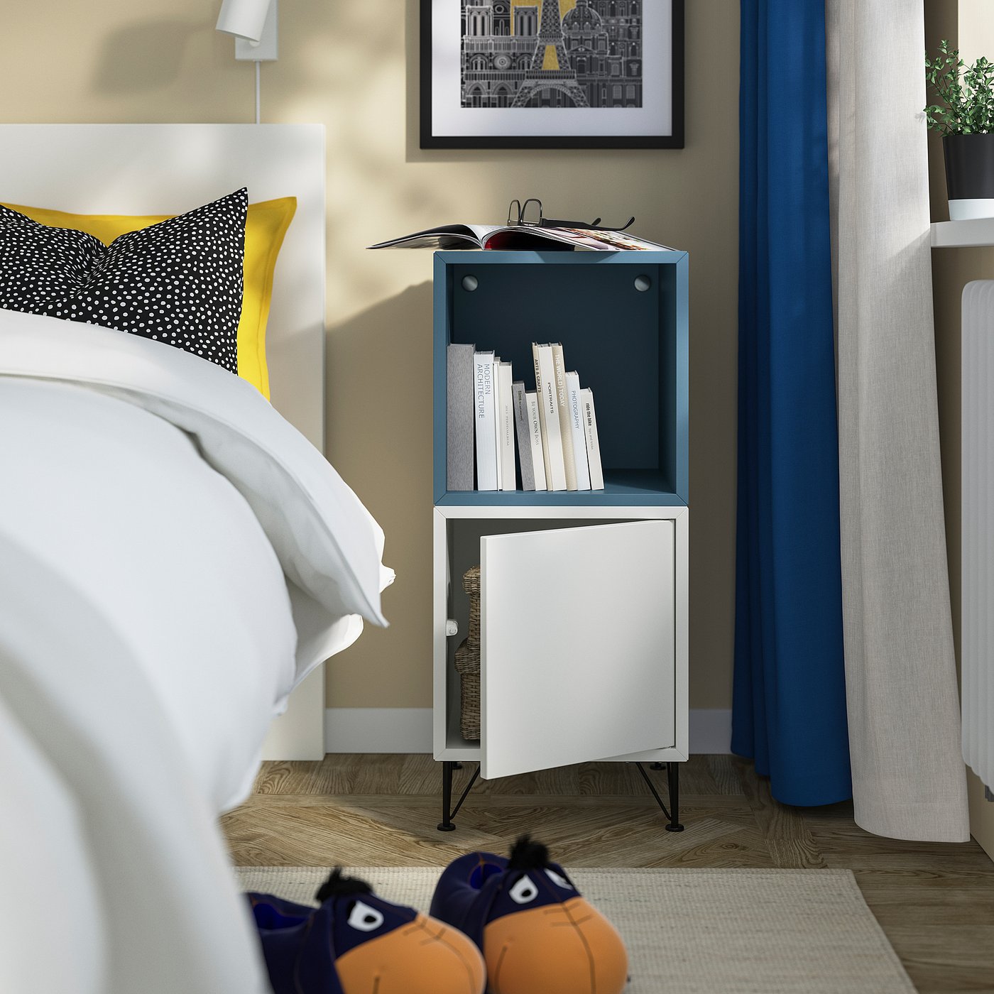 EKET cabinet combination with legs, white dark grey-blue/metal black, 35x35x80 cm