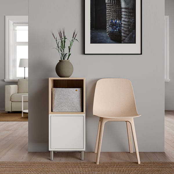 EKET cabinet combination with legs, white/white stained oak effect, 35x35x80 cm