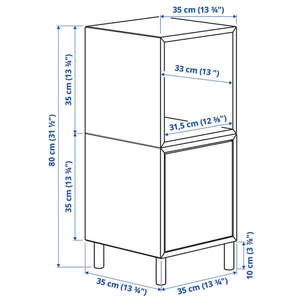 EKET - Cabinet combination with legs, white pale yellow/wood, 35x35x80 cm