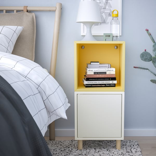 EKET cabinet combination with legs, white pale yellow/wood, 35x35x80 cm