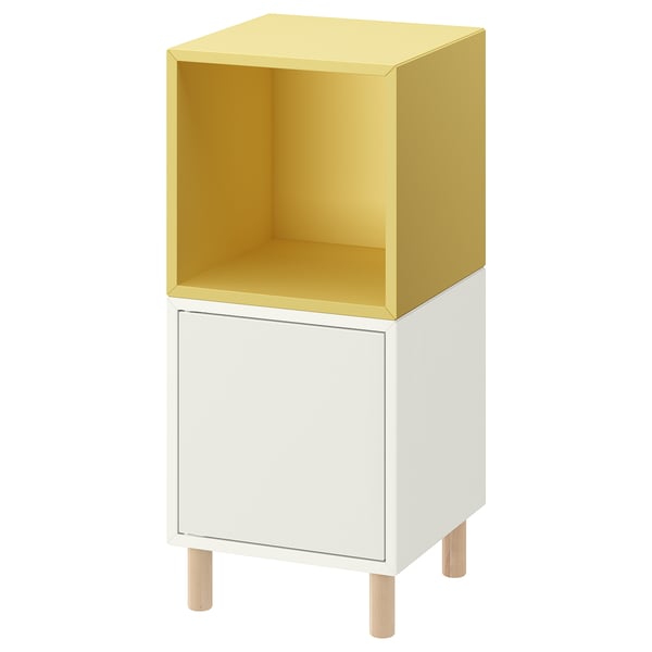 EKET cabinet combination with legs, white pale yellow/wood, 35x35x80 cm