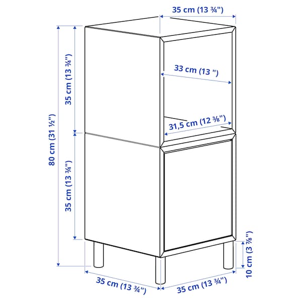 EKET - Cabinet combination with legs, white light grey-blue/wood, 35x35x80 cm