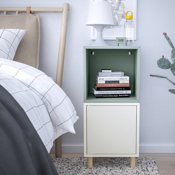 EKET - EKET Cabinet combination with legs, white light grey-blue/wood, 35x35x80 cm