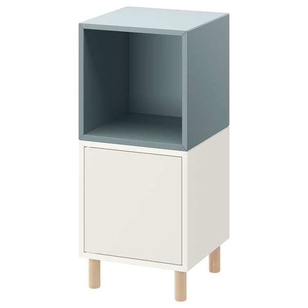 EKET - Cabinet combination with legs, white light grey-blue/wood, 35x35x80 cm